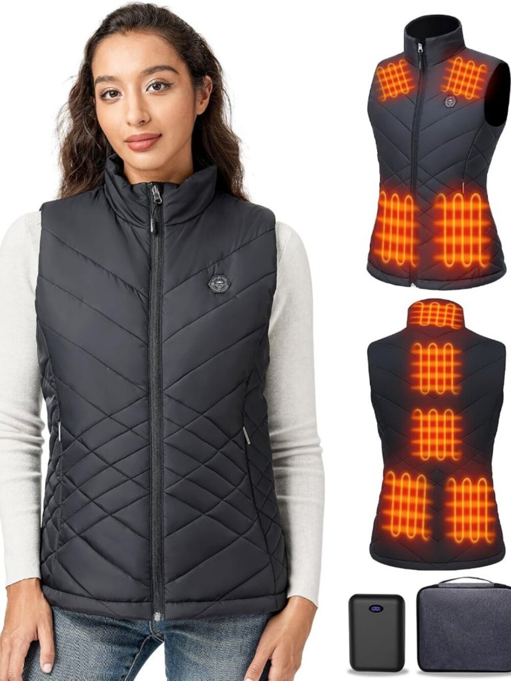 Cozy Heated Vest for Women, 9 Heating Zones, Diamond Quilted Nylon Jacket